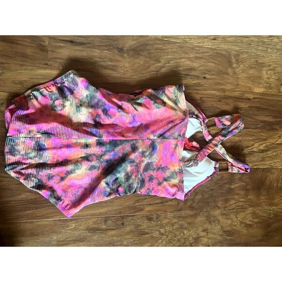SPANX Draped One Piece Swimsuit Colorscreen Print Multi Color Size 8 PADDED BUST - Picture 5 of 5